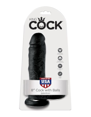 Фаллоимитатор с мошонкой на присоске черный King Cock 8 Cock with Balls Black (5507-23 PD)