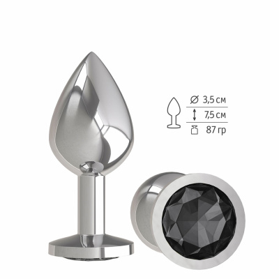 Анальная втулка Silver с черным кристаллом средняя (523-09 BLACK-DD)