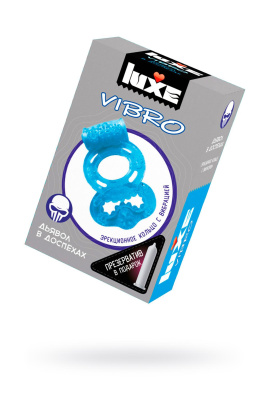 Виброкольцо LUXE VIBRO Дьявол в доспехах + презерватив, голубой, 1 шт, 18 см (0T-00009309)
