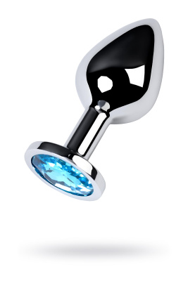 Анальная втулка Metal by TOYFA, металл, серебряная, с голубым кристаллом, 8 см, d 3,4 см, 85 г (0T-0