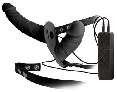 Страпон двойной с вибрацией Doubel thruster черный Excellent Power (5930950000)